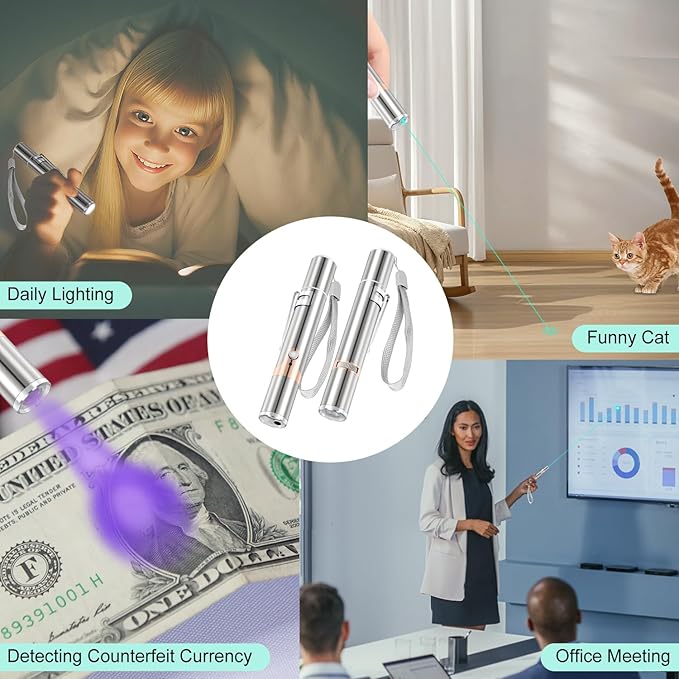 TBTeek Cat Toy, Green Light, with Metal Case, Rechargeable, 7 Patterns, Interactive Kitten Pet Dog Chase Light Toy for Fun Playing Exercise (2 Pieces)