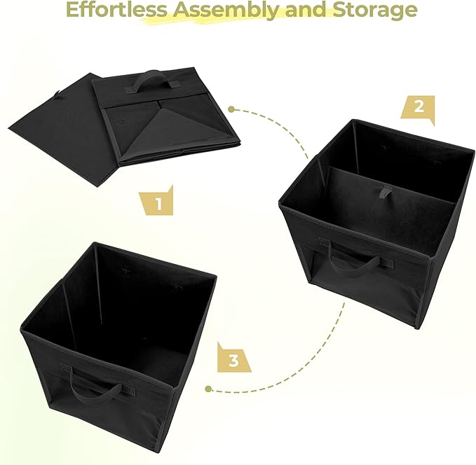 Storage Bins with Clear Window, 13x13 Storage Cubes, Collapsible Cube Storage Box, Fabric Closet Organizers with Handles for Home, Office, Shelf, Closets, Living Room, Black, 6 Pack