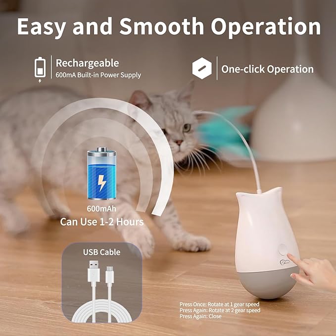 DOEL Interactive Cat Toys for Bored Indoor Adults Cats with 2 Models, Rechargeable Automatic Feather Kitten Toy, Tumbler Design, Electric Exercise Gift, Moving Stimulation to Chase and Hunting