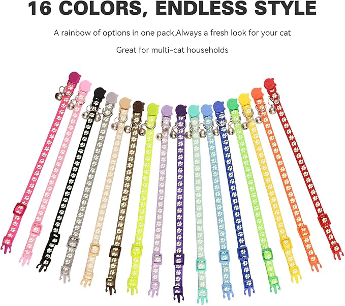 16 PCS Breakaway Cat Collars,Kitten Collar with Bell Cat Collars for Boy Girl Cats Breakaway Collar for Cats Glow in The Dark 7.5-12.6 Inch