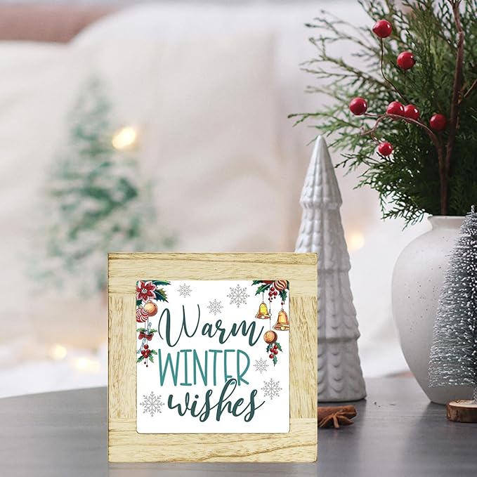 Winter Decorations for Home Office Winter Wishes Tabletop Decor Snowflake Christmas Holiday Decor for Table 6 x 6 inches