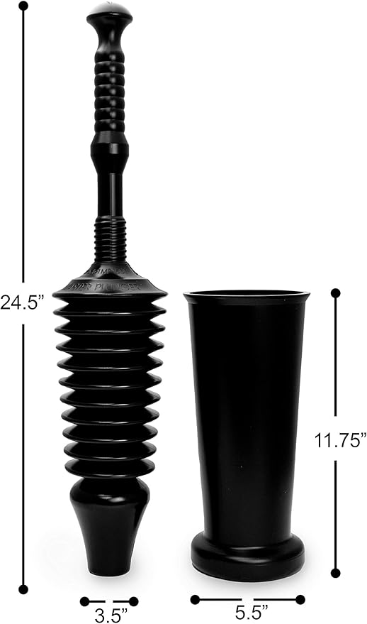 Master Plunger MP1600-TB 1.6 Gallon Low Flush Toilet Plunger with Funnel Nose Design. Tall Bucket included, Black