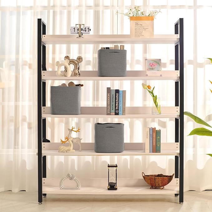 13 Inch Cube Closet Storage Bins, Woven Cotton Rope Organizer Baskets for Organizing & Shelves, Books, Towels, Clothes, Toys, 13x13x13 in, Grey (Pack of 3)