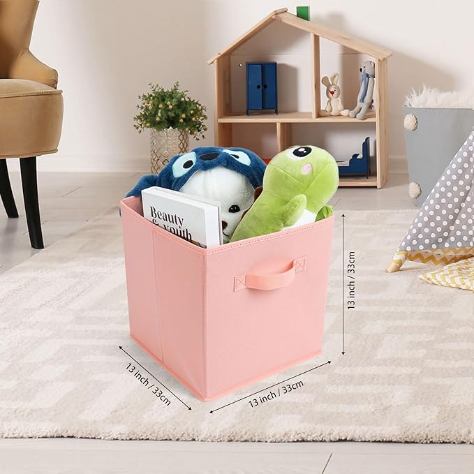 Fabric Storage Bins 12 Pack 13 inch Foldable Storage Cubes with Handles Fun Colored Durable Cube Storage Bin for Home, Playroom, Closet Organizers and Storage Green, Cyan, Purple, Yellow, Pink, Peach