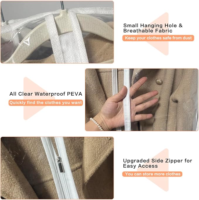 Garment Bags for Hanging Clothes (Set of 12) Suit Bags for Closet Storage Clothes Storage Bag Plastic Bag with Zipper for Suit, Sweaters Travel Laundry Wardrobe Closet Garment Dust Cover Bags