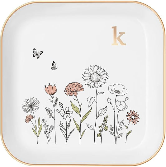 Gifts for Women – Initial Ring Dish with Floral Initial Design, Gift Boxed – Perfect Birthday Gifts for Mom, Girls, Best Friend, Bride, or Girlfriend – Christmas Gifts and Thanksgiving Day Gift
