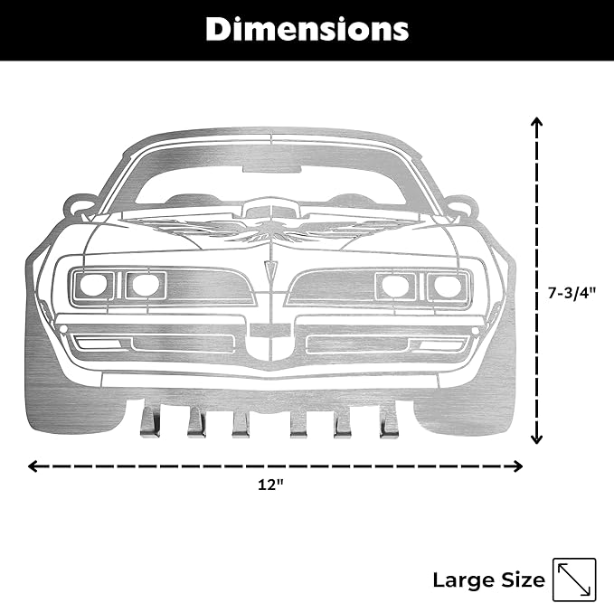 MOOH Key Holder for Wall - Metal Automotive Key Holder With 6 Hooks - Unique Car Gift for Men, Women, Car Lovers & Enthusiasts - Cool Man Cave Decor (Pontiac Firebird 1977, Stainless Steel)