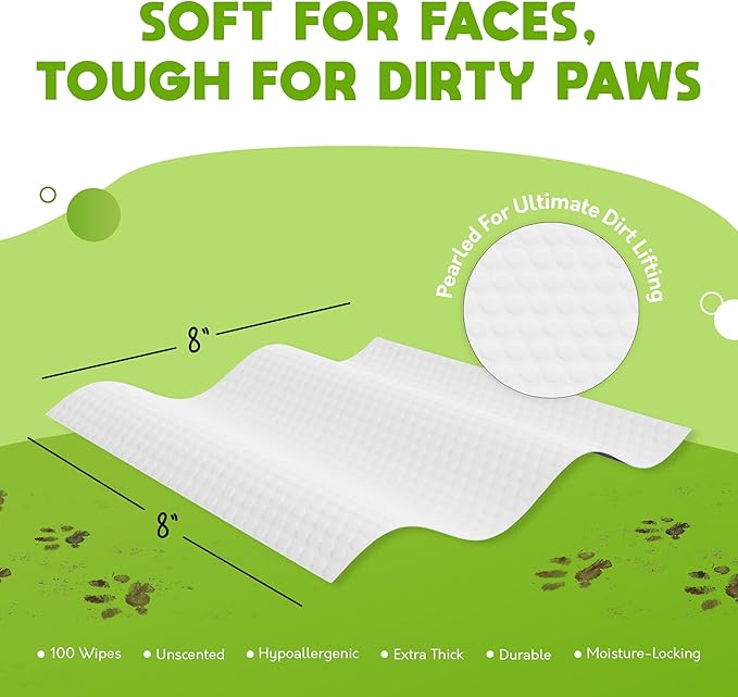 Lick-Safe Pet Wipes for Dogs & Cats - Vet-Approved & Hypoallergenic - Cleans Mud, Odors & Dander - Feline & Dog Wipes for Paws, Face & Butt - Earth-Friendly & Unscented Cat Cleaning - Pack of 200