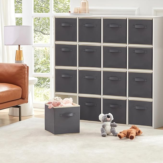 Lifewit 16 Packs Storage Cubes, 11 Inch Cube Storage Bins, Foldable Decorative Fabric Storage Baskets for Organizing Home Organizers with Handles for Shelves, Closet, Gray