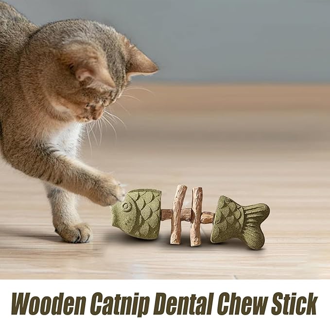 Fix Your Cat’s Dental Health, Creative Fish Bone Cat Toy – Wooden Catnip Teeth Cleaning Stick, Natural Fishbone Cat Dental Toy, Durable Feline Tooth Care Tool (3pcs-Mix)