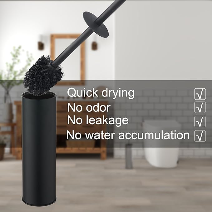 Toilet Brush and Holder,Stainless Steel Toilet Brushes for Bathroom with Holder 2pack Black