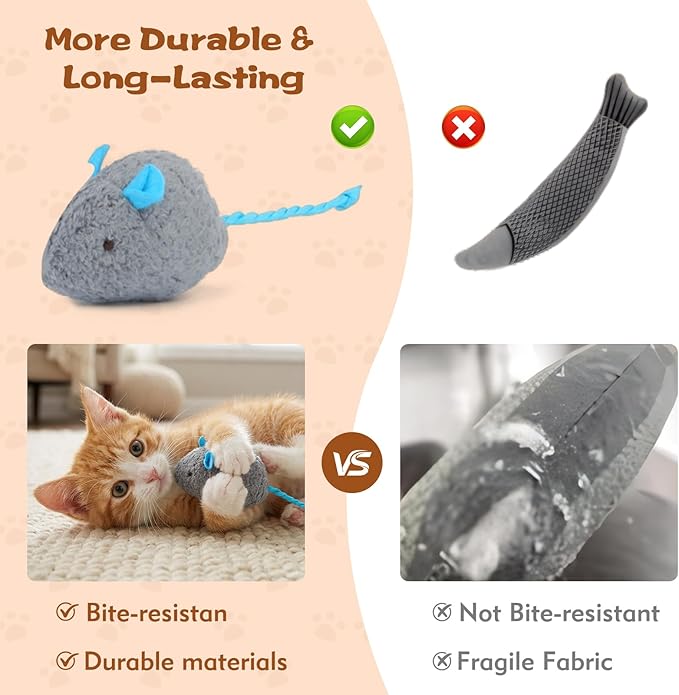 WRW 12PCS 2.36 Inch Cat Mouse Toys, Prefilled Catnip Plush Cat Mice Toys, Realistic Design Interactive Catnip Toys for Indoor Cats Play Fetch（7 Colors）