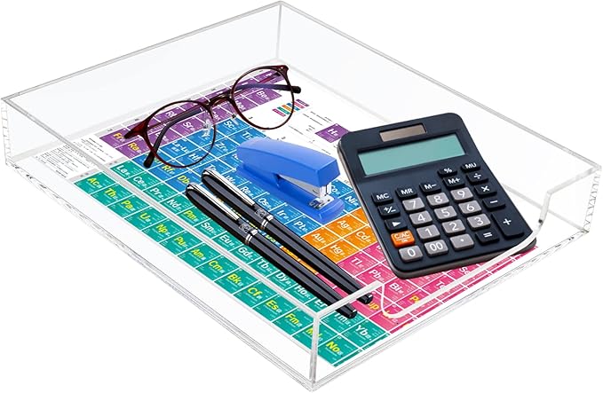 Tasybox Acrylic Letter Paper Organizer, Clear Desk Organizer Tray Stackable Desk Accessories Tray for School Home Office Supplies