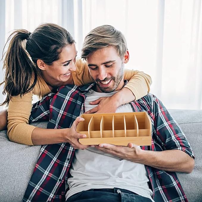 GTI Belt Organizer, 2pcs 6 Compartments Belt Organizer for Closet and Drawer, Bamboo Display Case for Tie and Belt, Belt Holder Storage Organizer for Men Women (Wooden)