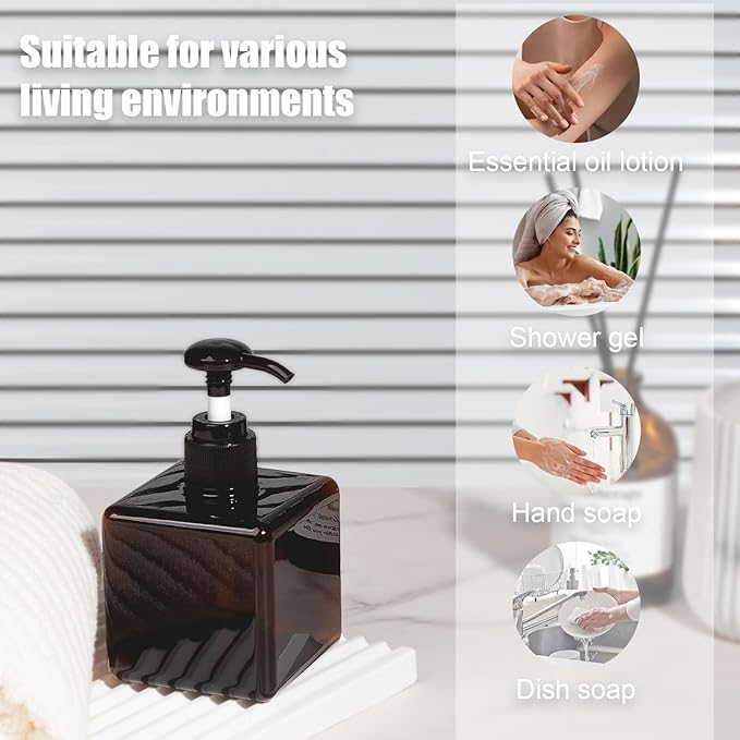 Pump Bottle, Refillable Plastic Empty Lotion Soap Dispenser Liquid Container for Bathroom Shampoo and Body Wash, 8.5oz/250ml Amber 2 Pack