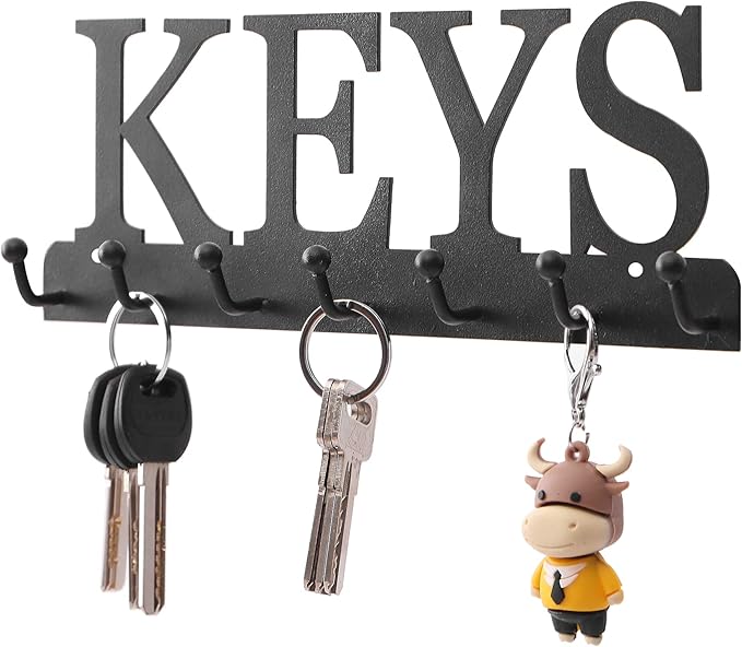 Key Holder Wall Mounted Key Hooks for Wall Decorative with 7 Hooks Black Metal Key Organizer Rack Hanger for Entryway, Front Door, Hallway, Office 10X3.7 inches