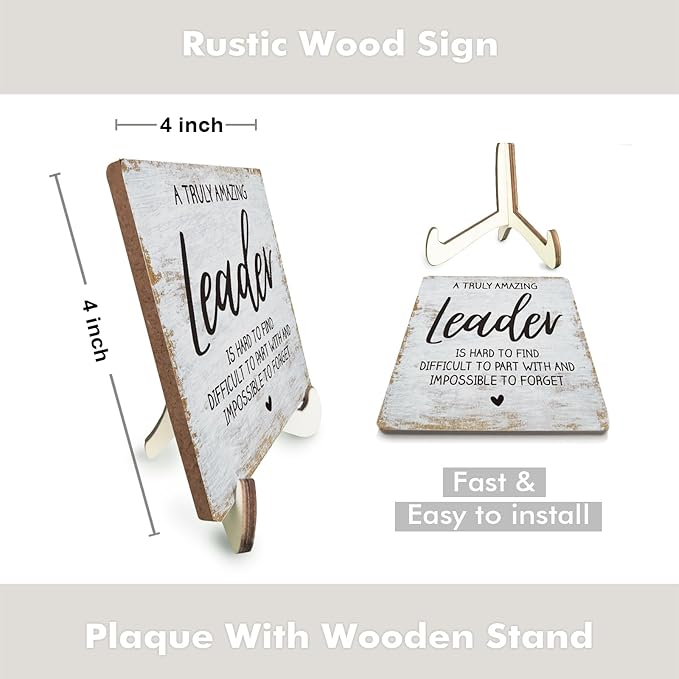 Decorative Desk Decor Motivational Leader Gift Positive Thank You Gifts Appreciation Plaque with Wooden Stand Inspirational Wood Sign for Boss Mentor Leader Coworker Home Office Table Bookshelf