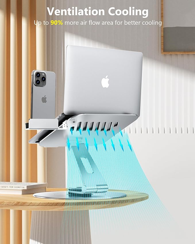 NTMY Adjustable 360 Rotating Laptop Stand with Phone Holder, Foldable for Desk, Ergonomic Fits MacBook, All Notebooks up to 17.3 inches