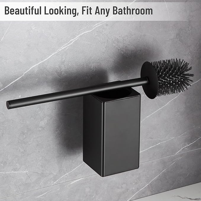 BVL Toilet Brush and Holder Black Toilet Bowl Brush for Ceaning with Stainless Steel Handle Wall Mounted