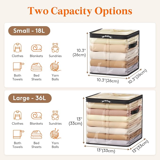 Lifewit 4 Pack Clear Clothes Storage Bags, 11 Inch Clear Cube Storage Bins, 18L Vinyl Foldable Moving Bags with Zipper, Storage Container for Sweater Sheets Yarns