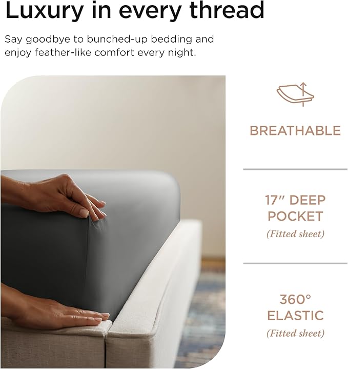 Threadmill Luxury Supima Cotton Sheets, Luxury 1200 Thread Count Soft 100% Cotton Sheets for Full Size Bed, 4 Pc Dark Grey Bed Sheets Full Set, 5-Star Hotel Quality Deep Pocket Bed Sheets Set