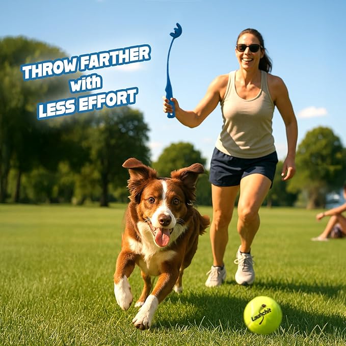 Dog Ball Thrower Launcher, Tennis Ball Launcher, for Small Large Dogs Compact Design 13.8" Stick with Medium 2.5" (Blue)