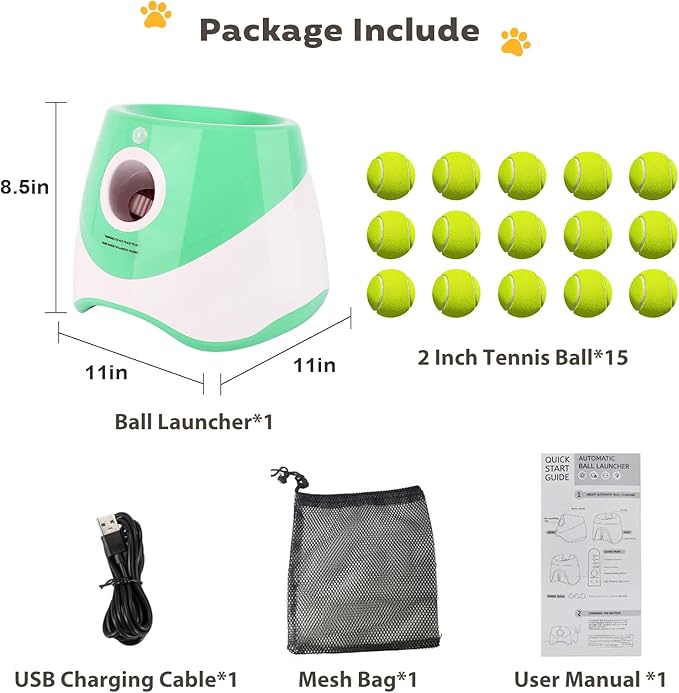 Automatic Ball Launcher for Dogs: 2" Mini Tennis Ball Thrower with 3 Distance Settings,Interactive Puppy Pet Ball Indoor Thrower Fetch Machine for Small to Medium Dogs,Green
