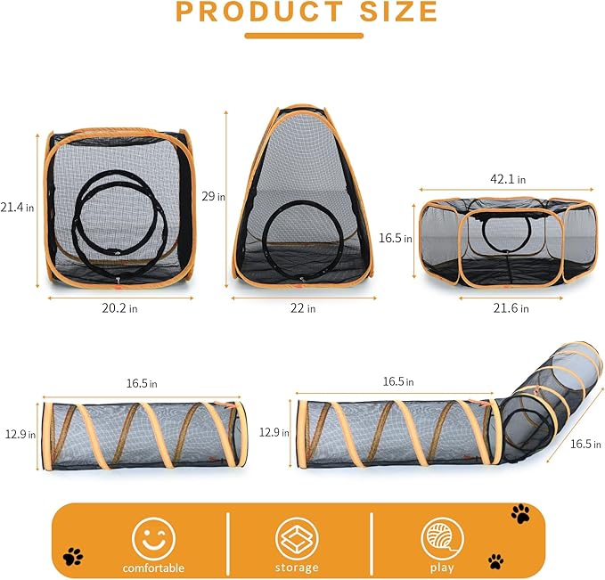 5 in 1 Outdoor Cat Tents with Tunnels for Outside - Cat Enclosures for Indoor Cats with 1 Cat Harness and Leash for Walking, 1 Cat Wand Toys, 3 Cat Feather Toys - Cat Playpen and Indoor Catio