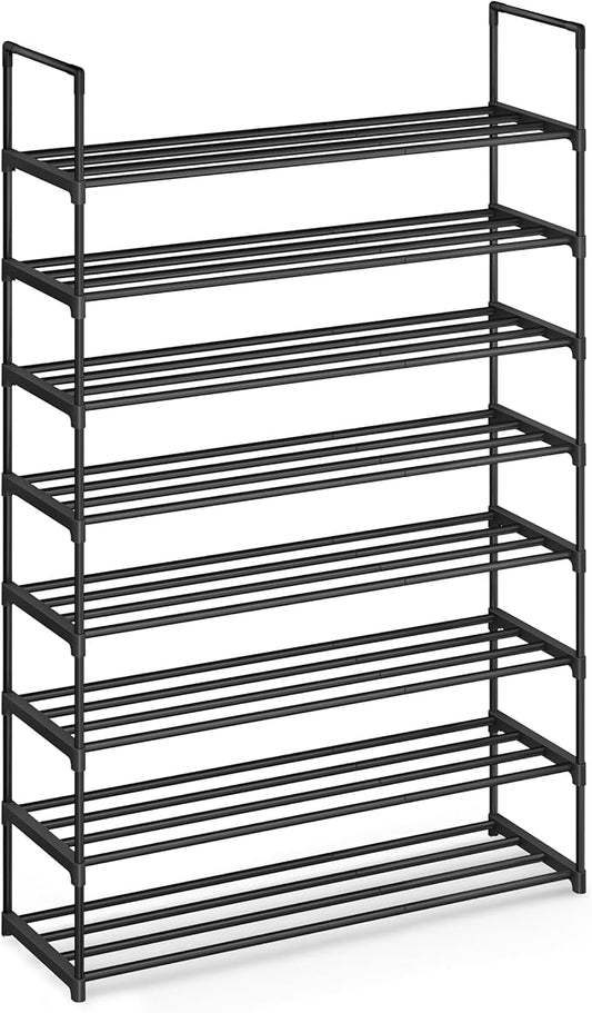 SONGMICS Shoe Rack, 8-Tier Shoe Organizer, Metal Storage Shelf, Upright or Upside Down, for 32-40 Pairs, Stackable, for Entryway, 11.8 x 36.2 x 56.5 Inches, Black ULSA308BH01