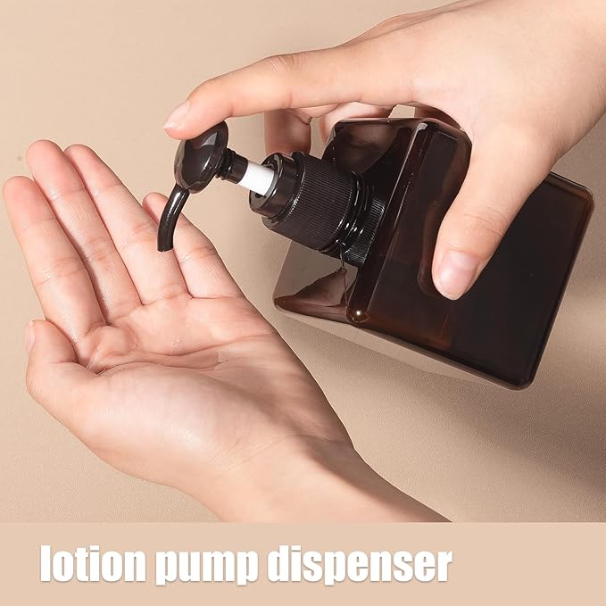 Pump Bottle, Refillable Plastic Empty Lotion Soap Dispenser Liquid Container for Bathroom Shampoo and Body Wash, 8.5oz/250ml Amber 2 Pack
