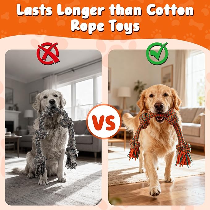 Heavy-Duty Dog Rope Toy — 6-Knot Super-Strength Fiber Tug Rope, Ideal for Powerful Chewers The First Super-Fiber Durable Chew Toy, Specifically Designed for Large and Medium-Sized Dogs (Small)