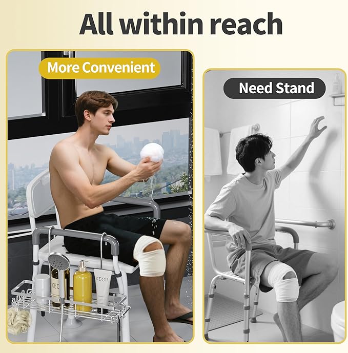 Hanging Shower Organizer - Shower Rack Hanging Rustproof, Shower Chair Caddy with Shower Head Holder for Post-Surgery Patient/Elderly User, Hanging Shower Basket on Bath Seat