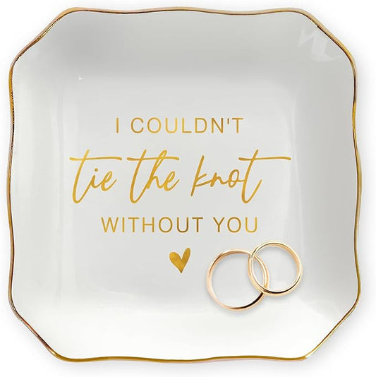 OASSIE Valentines Day Gifts for Her - 4"x4" Ceramic Jewelry Dish Tray - Bridal Shower Wedding Gifts for Women, Jewelry Tray for Bridesmaid Proposal Gift, Maid of Honor Gift for Friend Sister