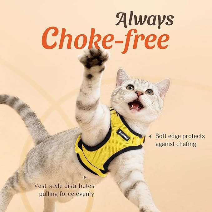 Dooradar Cat Harness and Leash Set, Escape Proof Safe Adjustable Kitten Vest Harnesses for Walking, Easy Control Soft Breathable Mesh Jacket with Reflective Strips for Cats, Yellow, S