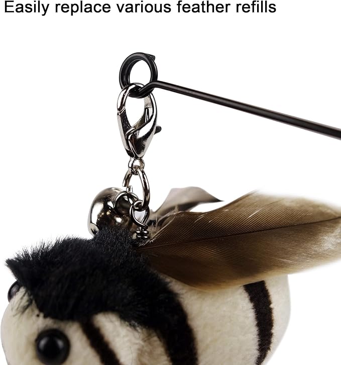 TTcat Interactive Bird and Insect Simulation Cat Toy Set with 4 Pcs Feather Refills, 29'' Flexible Steel Wire, Sturdy Wood Handle & Bell,Cat Wand Toys for Indoor Cat and Kitten.