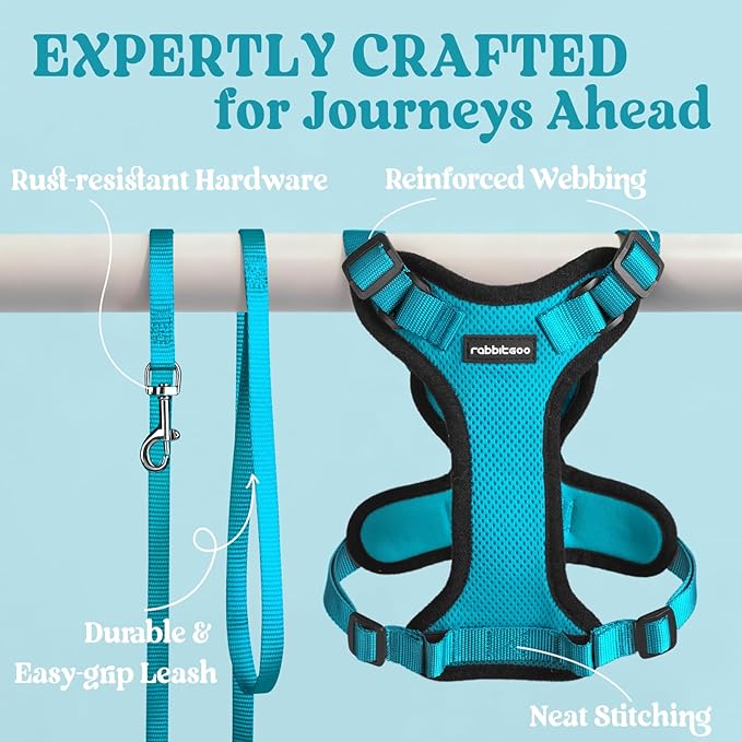 rabbitgoo Cat Harness and Leash for Walking, Escape Proof Soft Adjustable Vest Harnesses for Cats, Easy Control Breathable Reflective Strips Jacket, Teal, XXS