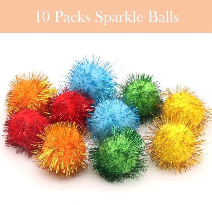 LASOCUHOO Cat Toys, 30 Packs Interactive Cat Toy Pack Including Cat Crinkle Balls, Cat Sparkle Balls, Spiral Springs for Kitten
