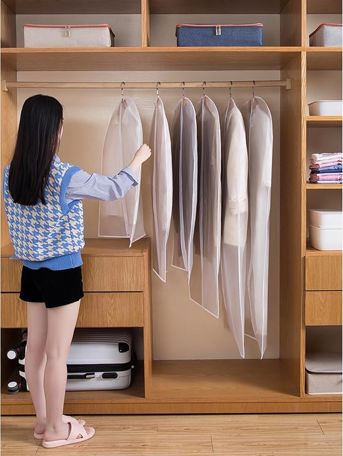Garment Bags Clothes Storage Bag (Set of 12) Closet Cover for Open Closet Shirt Bags with Zipper for Suit, Sweaters Travel Laundry Wardrobe Closet Garment Dust Cover Bags (White 24'' x 54'')