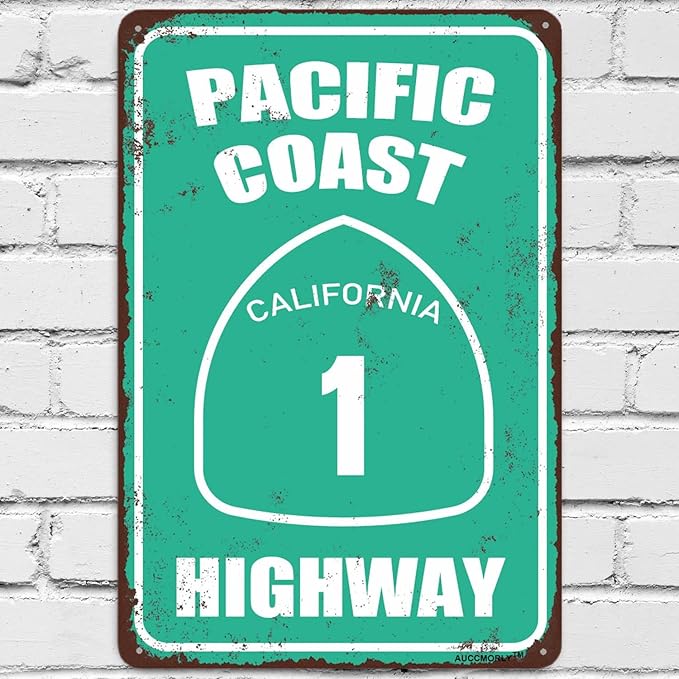 Aluminum Pacific Coast Highway Sign California Decor, Metal Street Road Sign for Summer Decor 12"x16"