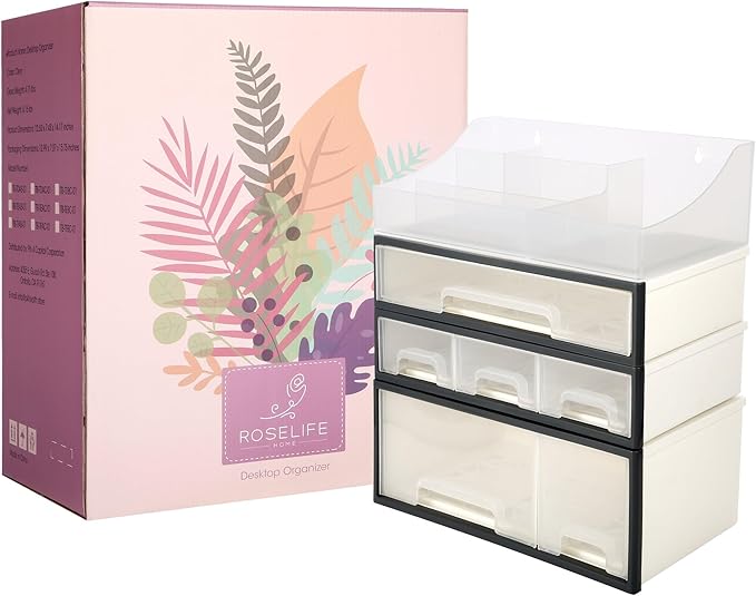 Makeup Organizer, Cosmetic & Medicine Storage Box, 4-Piece 6-Drawer & 5-Slot Transparent Desktop Stationery & Kitchen Spices Organizer