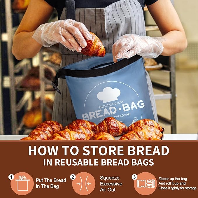 Bread Bags for Homemade with Beeswax Wrap - Zipper Reusable Bread Bag for Sourdough 2-Pack, Reusable Food Storage Bag to Keep Sourdough Fresh, Freezer-Safe, Eco-Friendly (Grey&Blue)