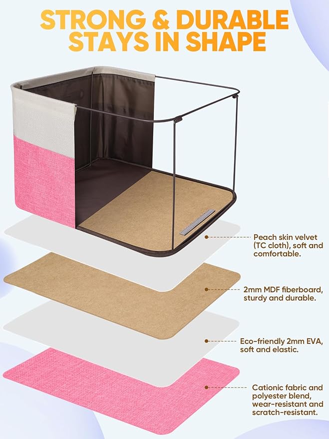 BALEINE 2 Pack Fabric Storage Bins for Shelves, Linen Storage Baskets for Organizing, Decorative Closet Bins for Clothes, Home (Pink, 17''x13''x10.5'')