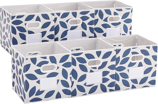 MAX Houser 6 Pack Foldable Fabric Storage Bins with Handles - Ideal for Closet Organization, Bedroom and Nursery（Blue, 12"x12"x12"）