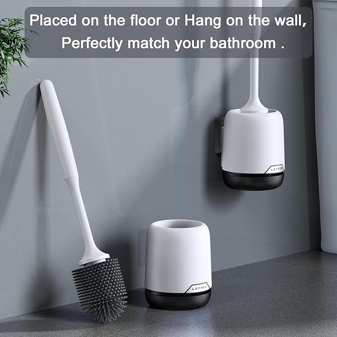 Lefree Silicone Toilet Brush and Holder Set with Ventilated Holder, Floor Standing & Wall Mounted Toilet Scrubber