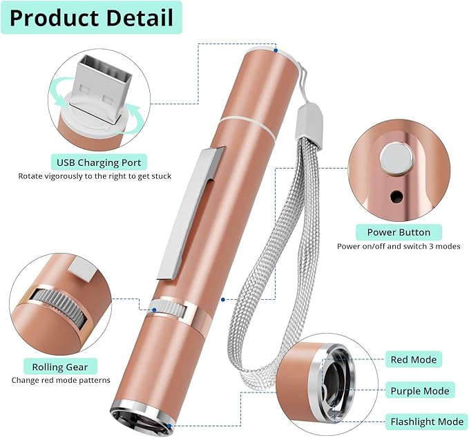 TBTeek Cat Toys, with Metal Case, 2 Pieces, Rechargeable, 7 Adjustable Patterns, Interactive Kitten Pet Dog Red Dot Chase Light Toy for Cats Fun Playing Exercise(Rose Gold)