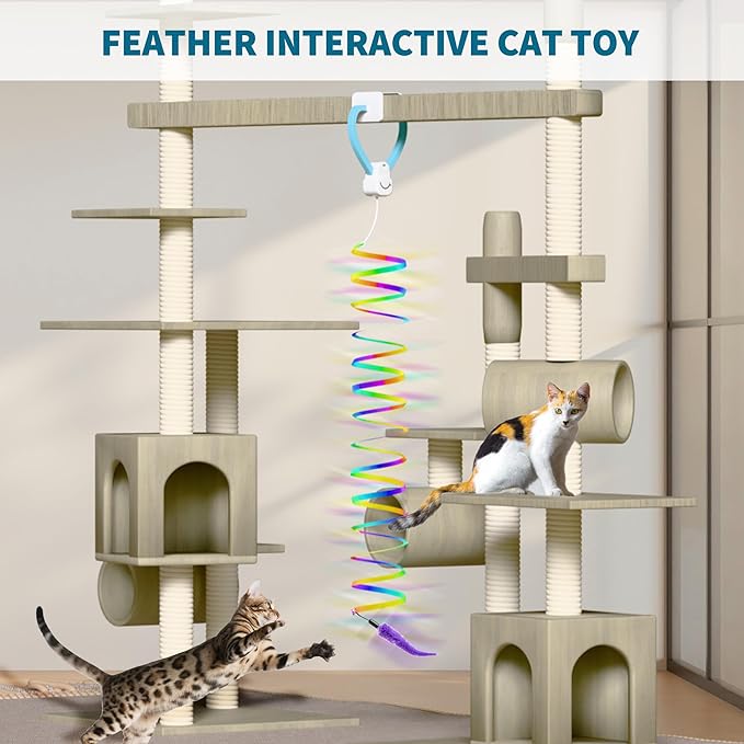 Interactive Cat Toys for Indoor Cats,Automatic String Feather Wand Teaser Enrichment Toy,USB-Rechargeable,Safe Self Play Chase Exercise,Hanging Cat Door Frame Toy for Bored Indoor Adult & Kitten Cats