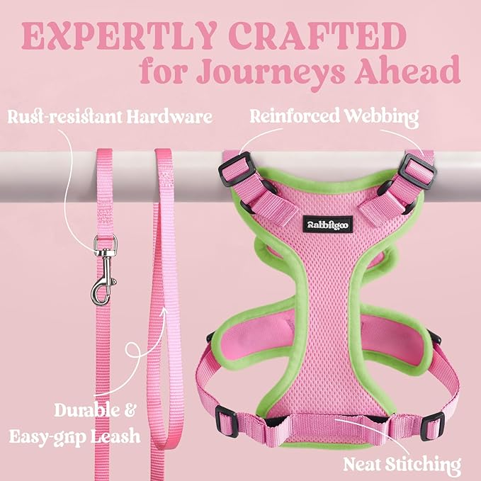 rabbitgoo Cat Harness and Leash for Walking, Escape Proof Soft Adjustable Vest Harnesses for Cats, Easy Control Breathable Reflective Strips Jacket, Pink&Light Green, XXS