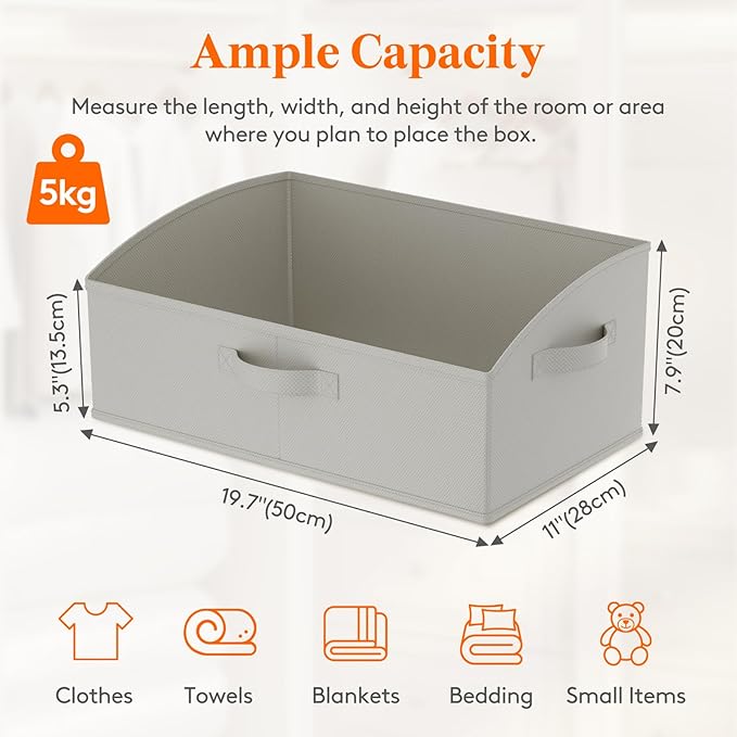 Lifewit Fabric Extra Large Trapezoid Closet Storage Bins for Shelf, 6 Pack Closet Organizer Baskets with Handles, Foldable Clothes Containers for Book, Purse, 19.7" x 11" x 7.9", 23L, Light Gray