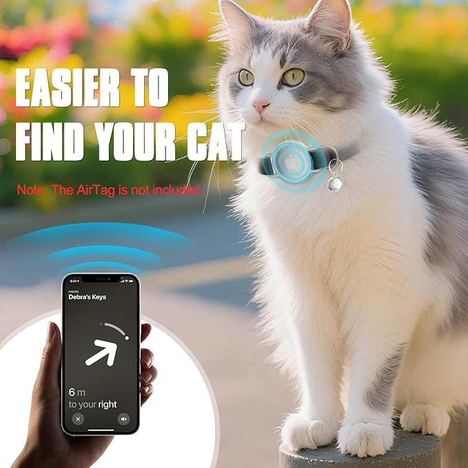 AirTag Cat Collar, Ultra Elastic Cat Tracker Collar, Airtag Holder Compatible with Apple Air Tag, [Lightweight & Scratch Resistant] Adjustable Stepless GPS Pet Collar for Cats Kittens, Black