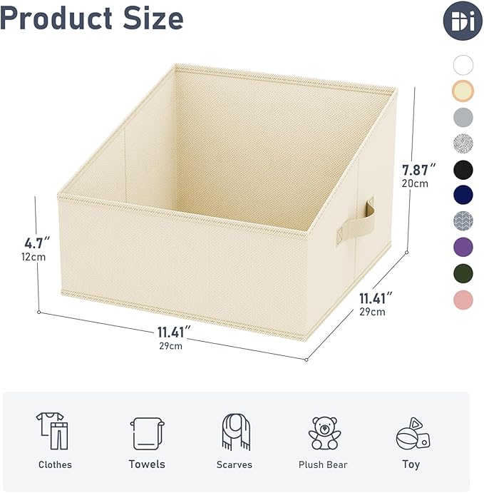 DIMJ Closet Storage Bins - Fabric Storage Baskets for Shelves, Collapsible Clothes Organizer with Handles for Purse, Toys, Books, Towel, Clothes, 6 Pack, Beige